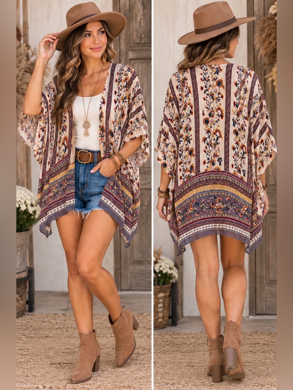 ANGIE Floral Bell Sleeve Kimono EUC